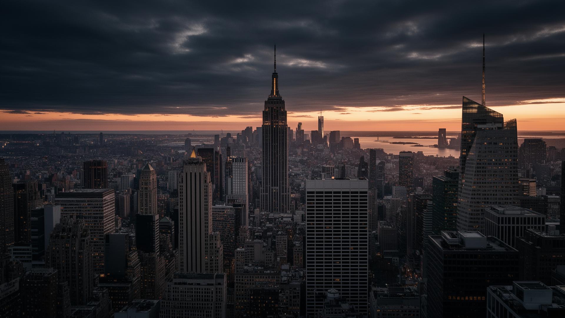 NYC skyline at dusk